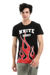 Fire Printed Pattern Short Sleeves T-Shirt - Black, White & Red