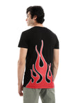 Fire Printed Pattern Short Sleeves T-Shirt - Black, White & Red