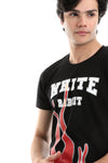 Fire Printed Pattern Short Sleeves T-Shirt - Black, White & Red