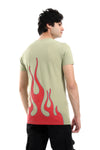 Fire Printed Pattern Short Sleeves T-Shirt - Black, White & Red