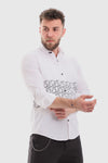 Printed Long Sleeves Button Down Shirt-White