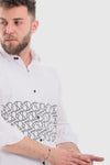 Printed Long Sleeves Button Down Shirt-White