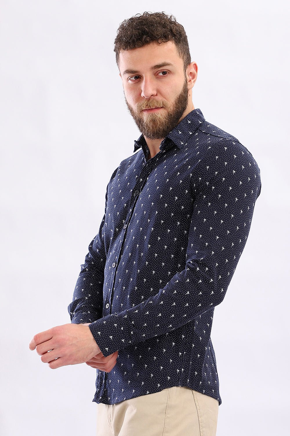 Fireworks Short Sleeves Buttoned Shirt - Navy