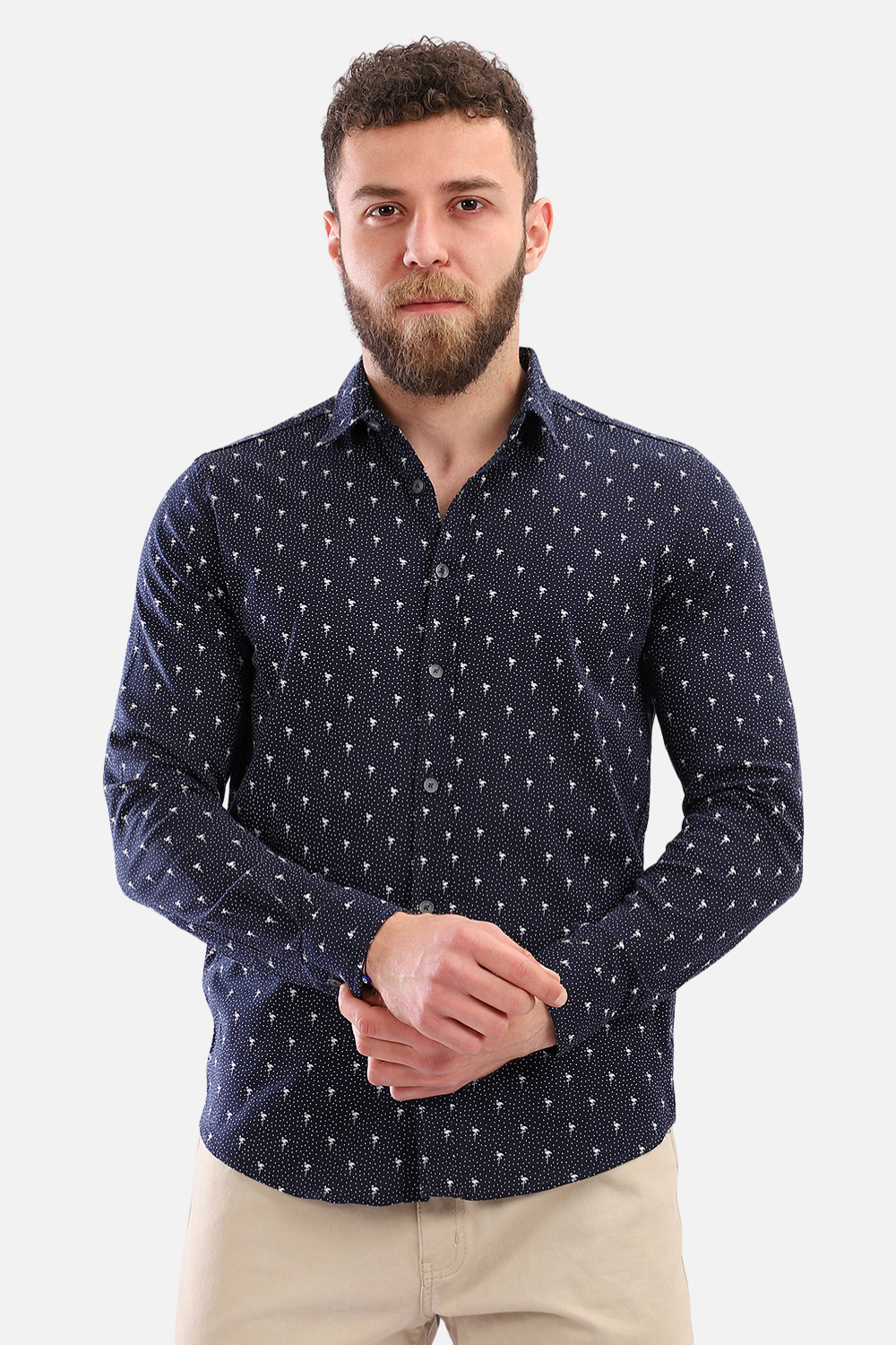 Fireworks Short Sleeves Buttoned Shirt - Navy