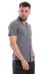 Classic Printed Short Sleeves Button Down Shirt - Black