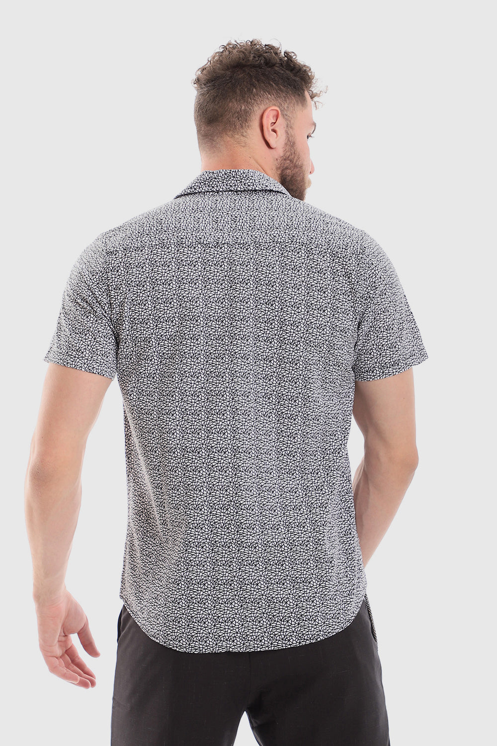 Classic Printed Short Sleeves Button Down Shirt – White