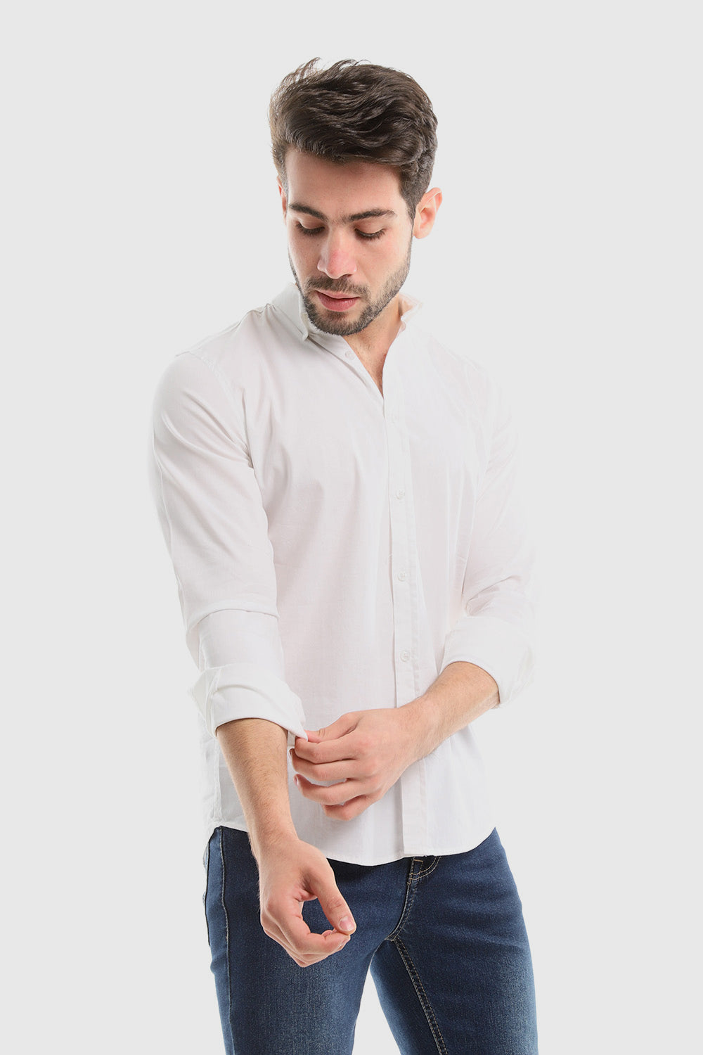 Plain Buttoned Down Long Sleeves Shirt-White