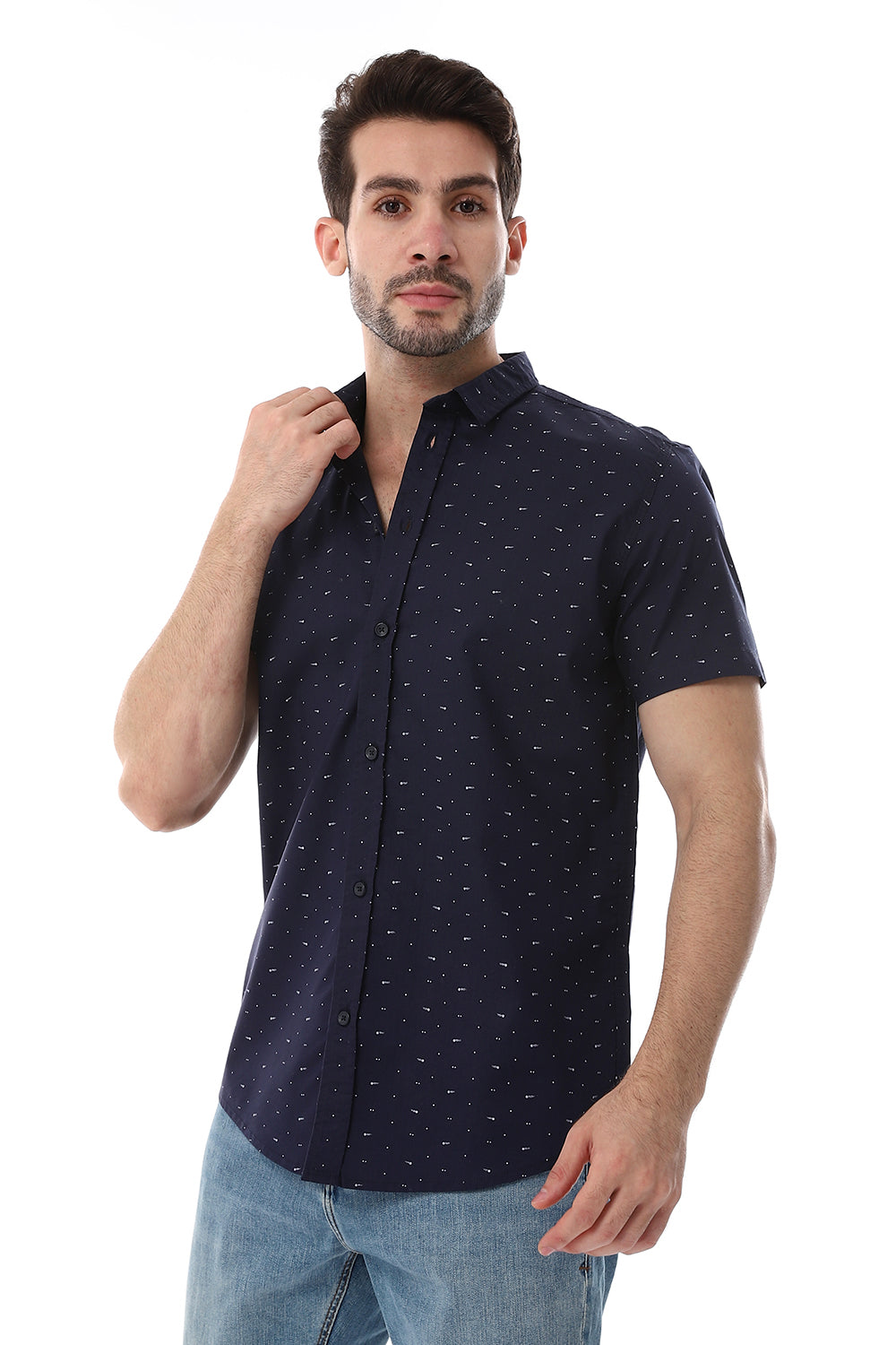 Self Pattern Buttons Down Closure Shirt – Navy