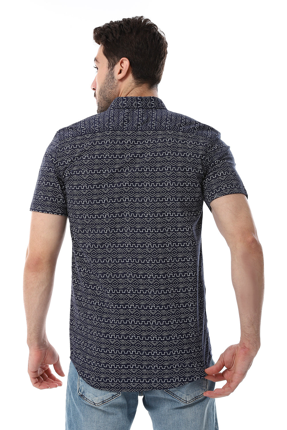 Self Pattern Buttons Down Closure Shirt – Navy & White