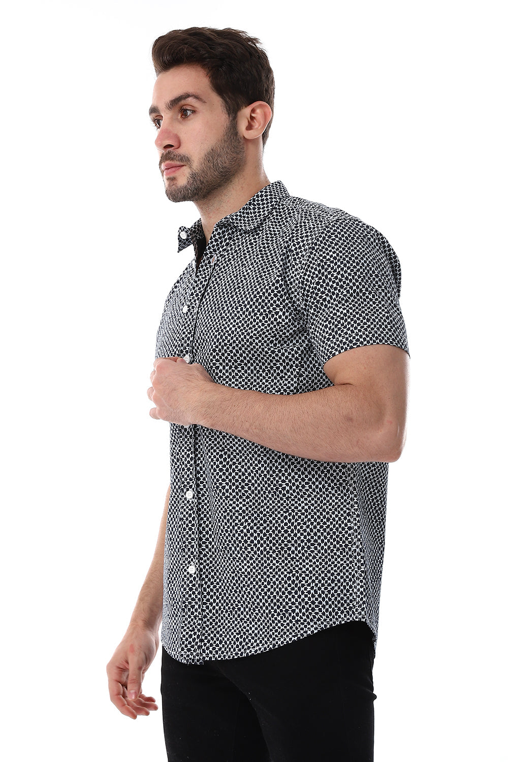 Navy & White Self Pattern Short Sleeves Shirt