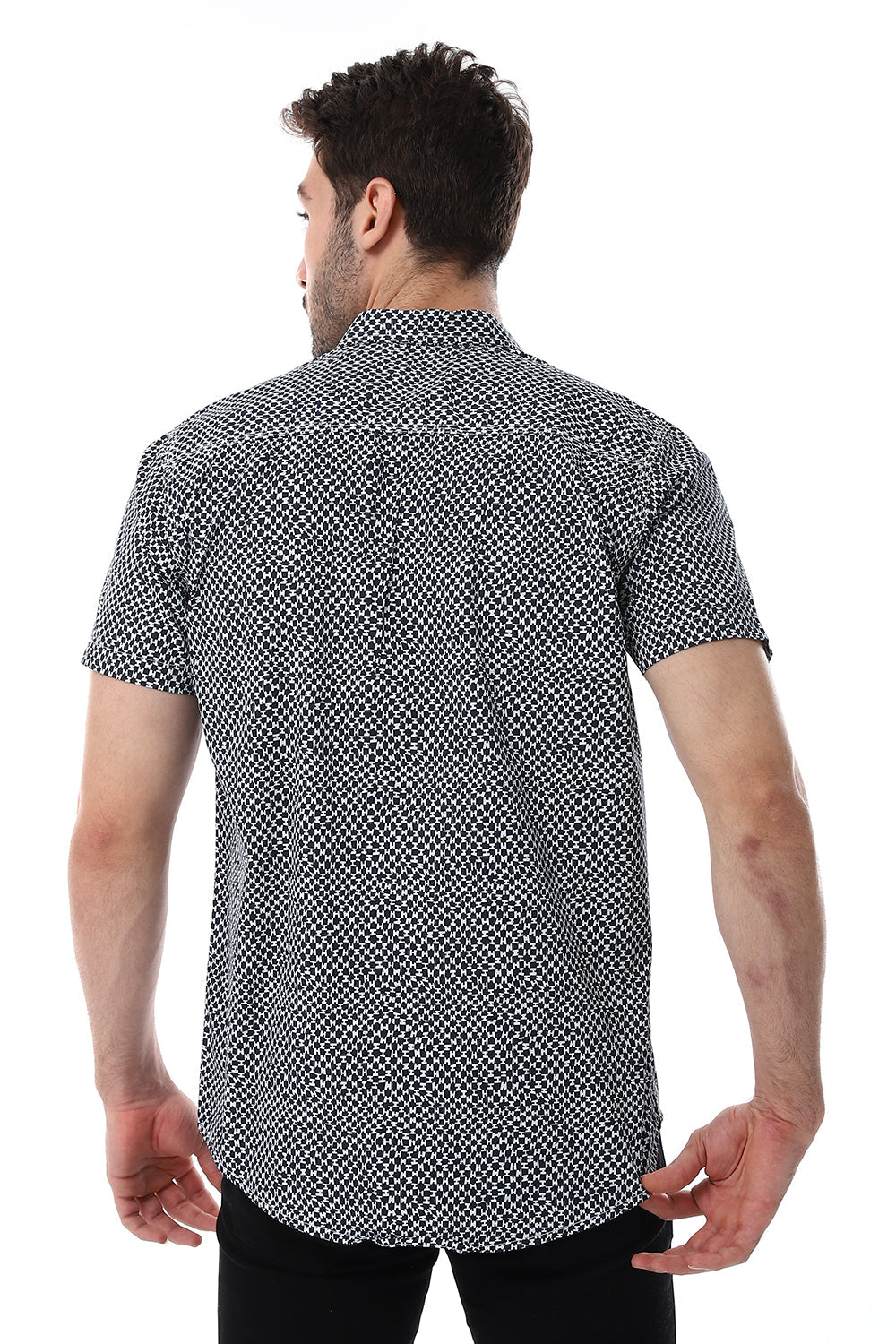 Navy & White Self Pattern Short Sleeves Shirt