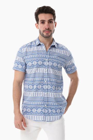 Short Sleeves Turn Down Collar Shirt – Lastic & White