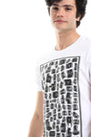 Printed Pattern Round Collar Short Sleeves Black T-Shirt