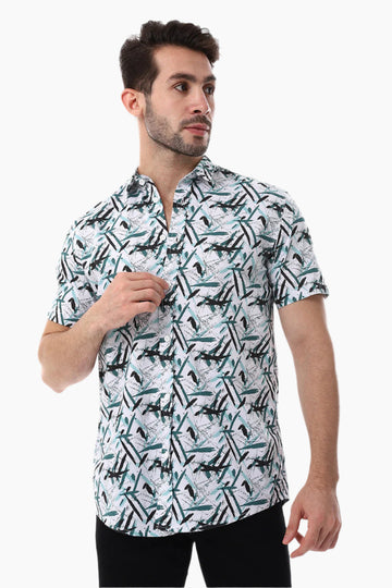 Self Pattern Turn Down Collar Shirt – Green