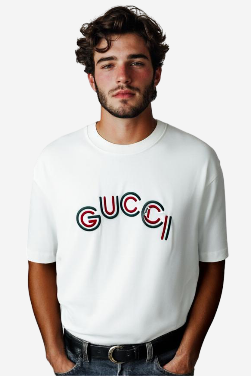 "GUCCI"Comfy Printed White T-Shirt