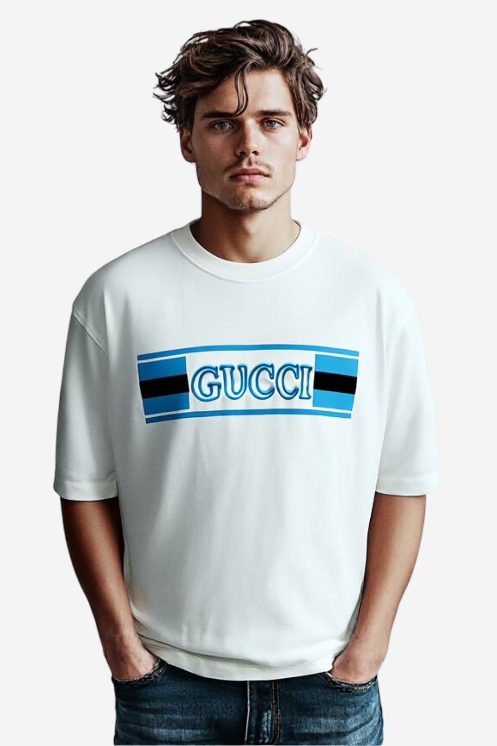 "GUCCI"Comfy Printed White T-Shirt