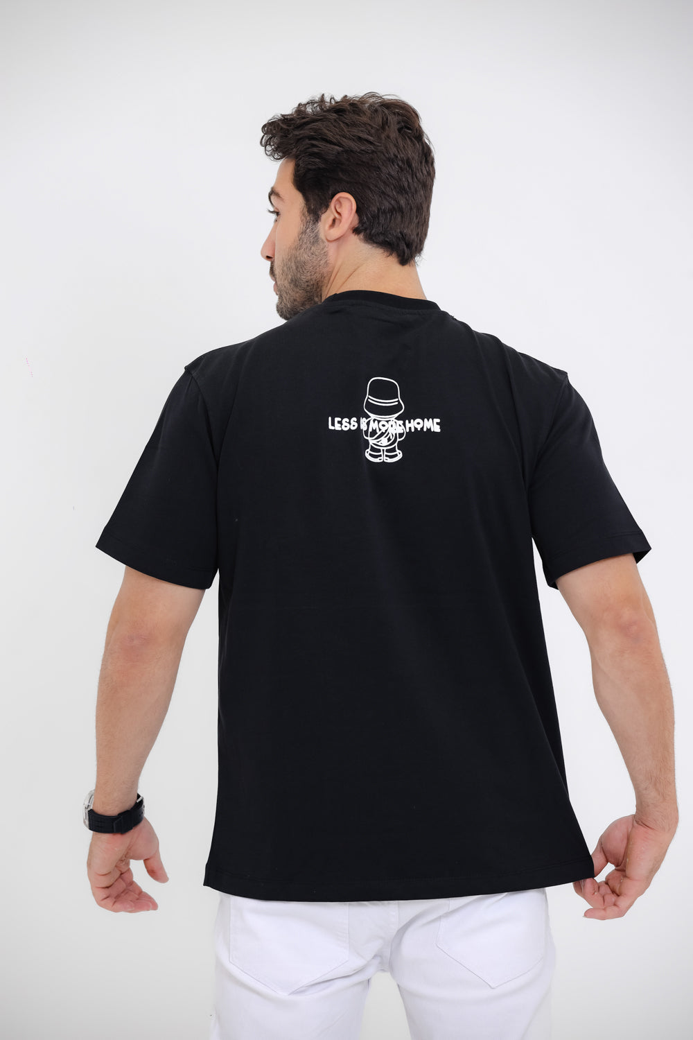 "Morenal Bear" Printed White T-Shirt - Black