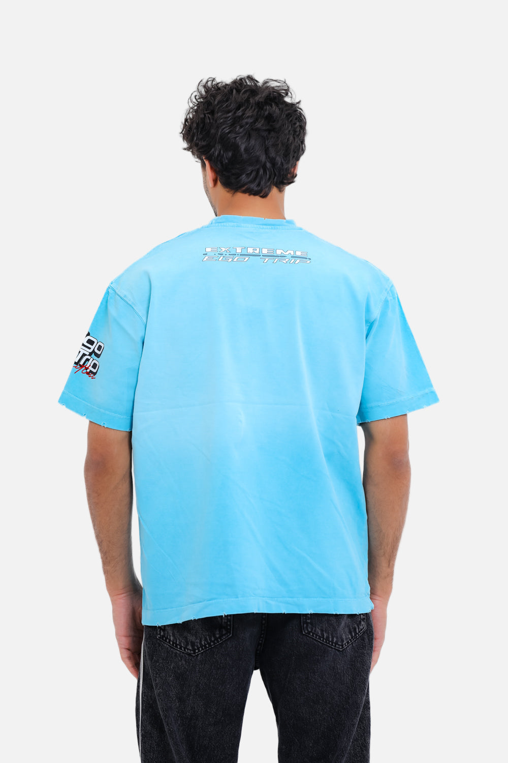 Printed Round Neck T-shirt - Blue