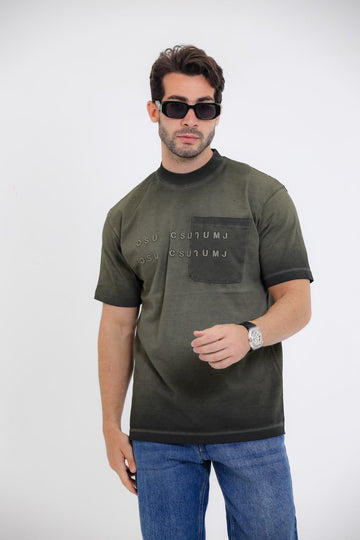 Round Collar Pique T-shirt  - Olive