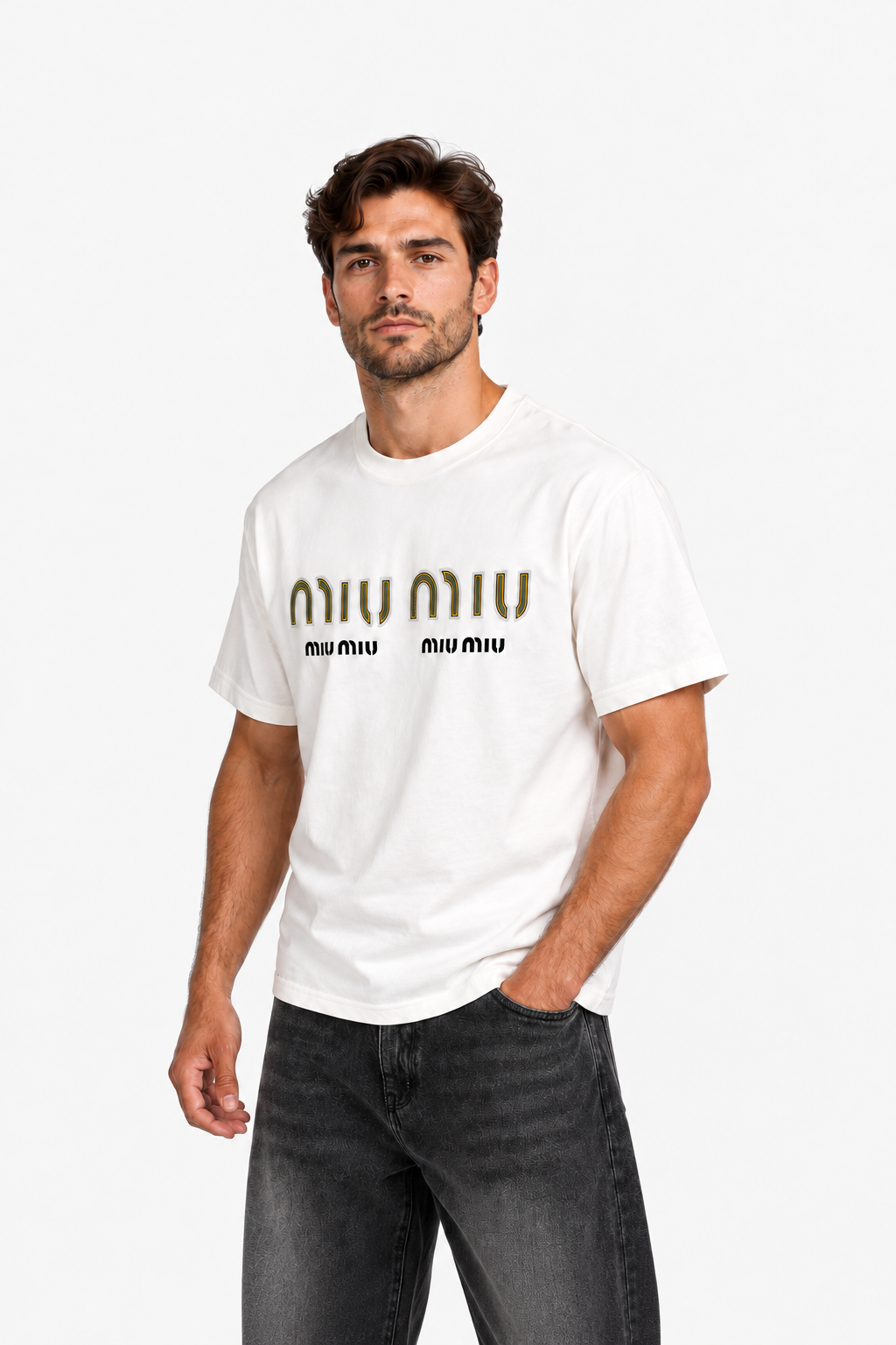 Men's Graphic Logo T-Shirt – White Cotton Crewneck