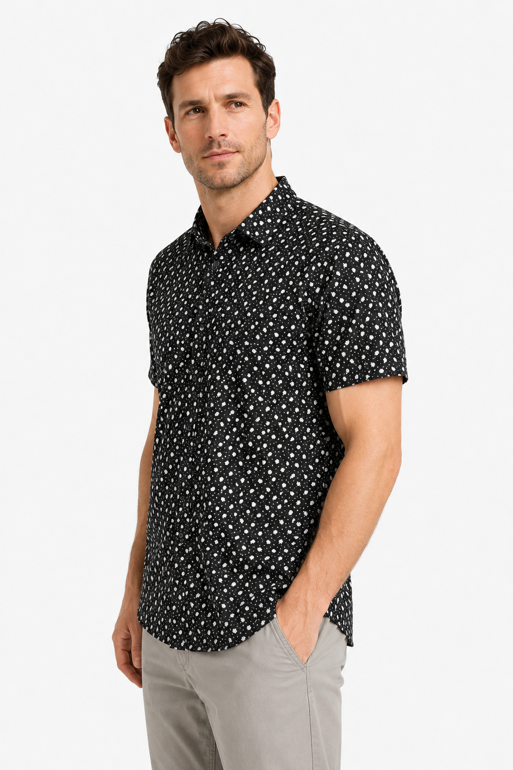 Buttoned Short Sleeves Sun Pattern Shirt – Black
