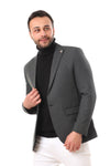 Slub Pattern Regular Fit Blazer - Grey