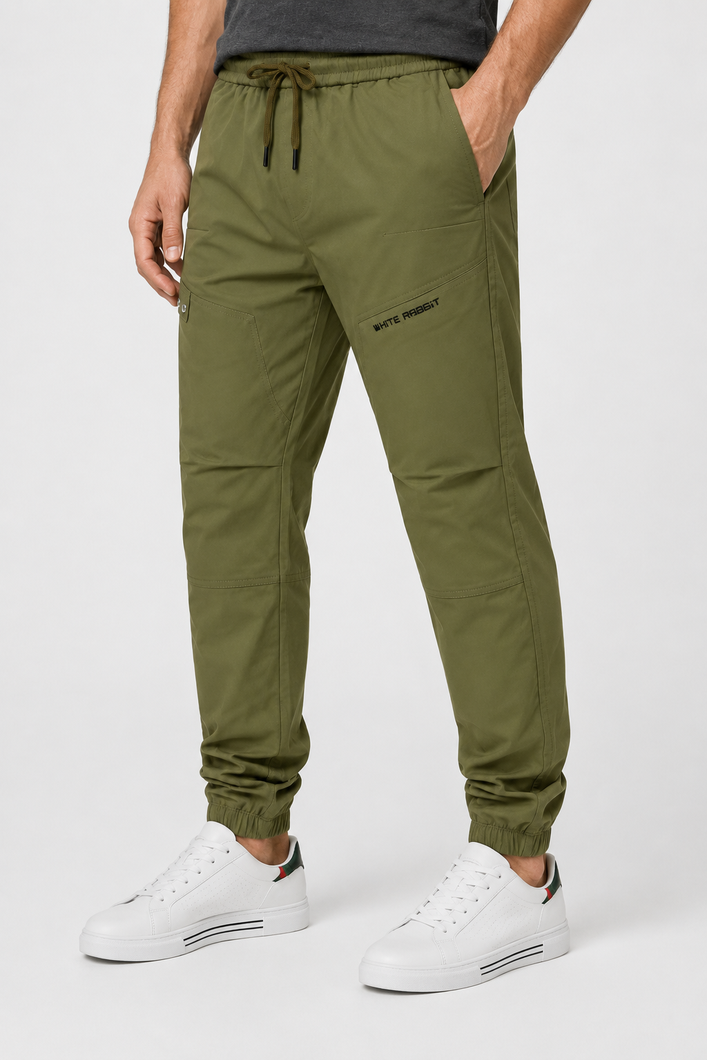 Men’s Casual Wide Leg Jogger Pants – Adjustable Drawstring - Olive Slip On Plain Practical Joggers