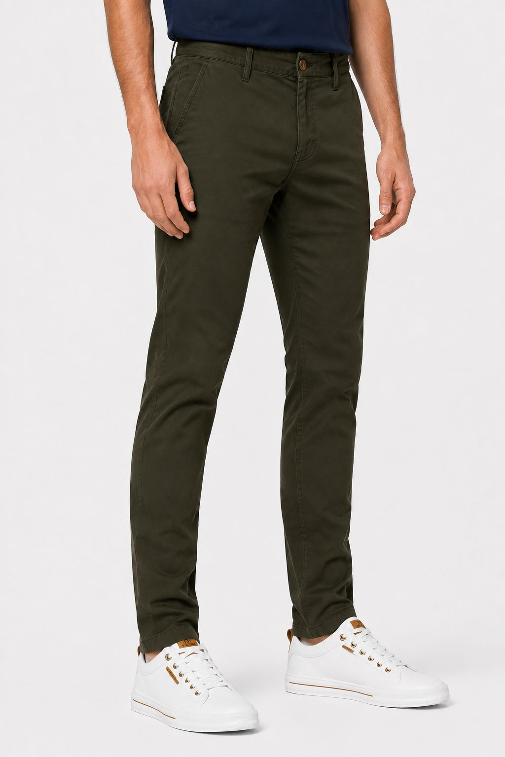 Slash Pockets Regular Fit Plain Gabardine Pants-Olive