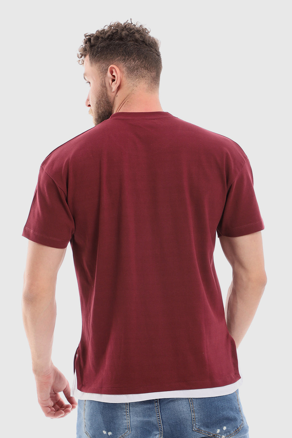 Stitched Chest Logo Pique Patterned Polo Shirt -Red