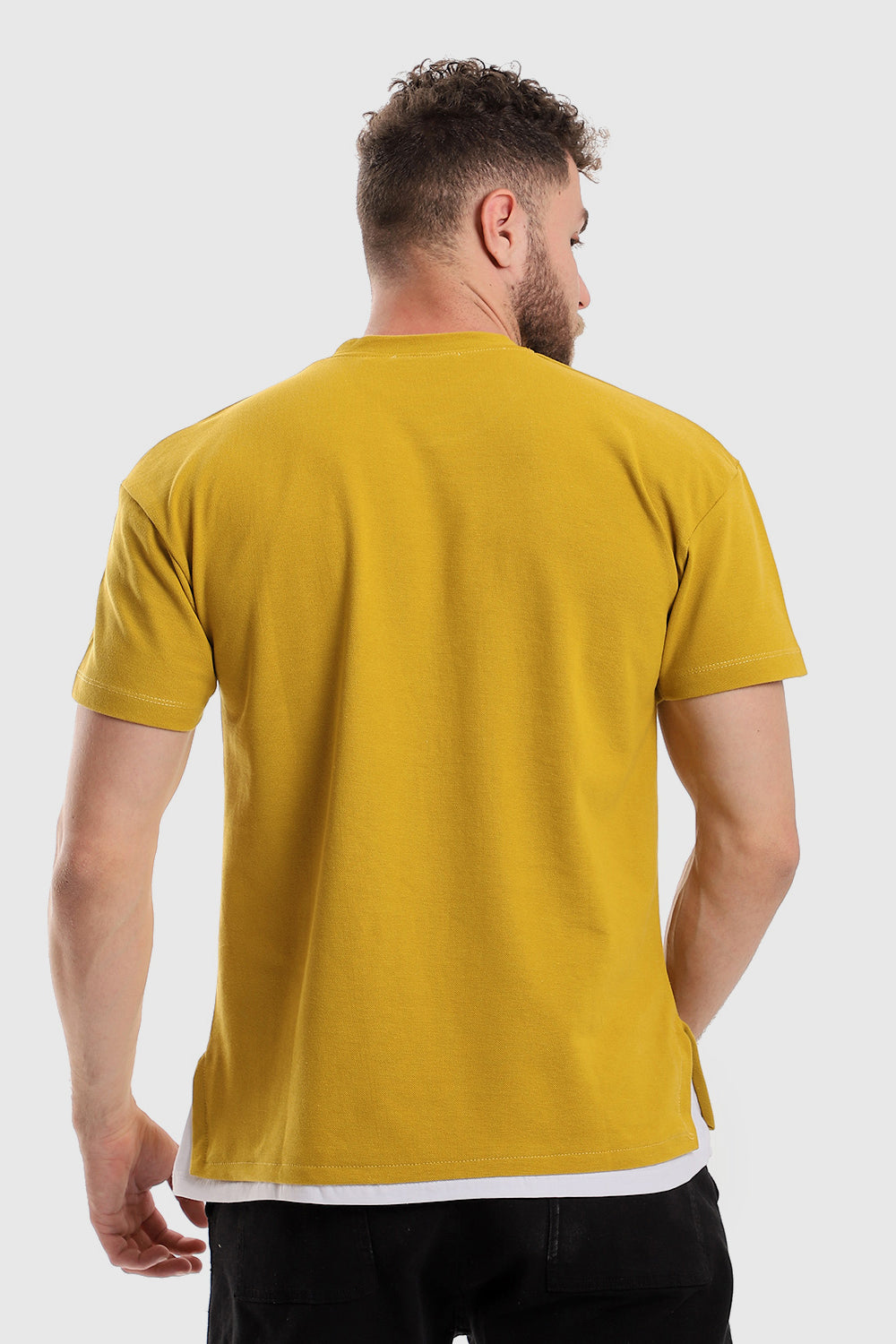 Stitched Chest Logo Pique Patterned Polo Shirt – Mustard