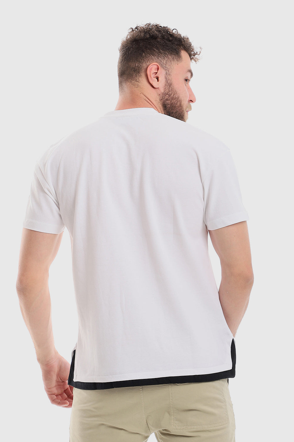 Stitched Chest Logo Pique Patterned Polo Shirt - White