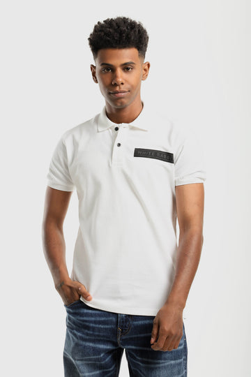 Stitched Chest Logo Pique Patterned Polo Shirt – White