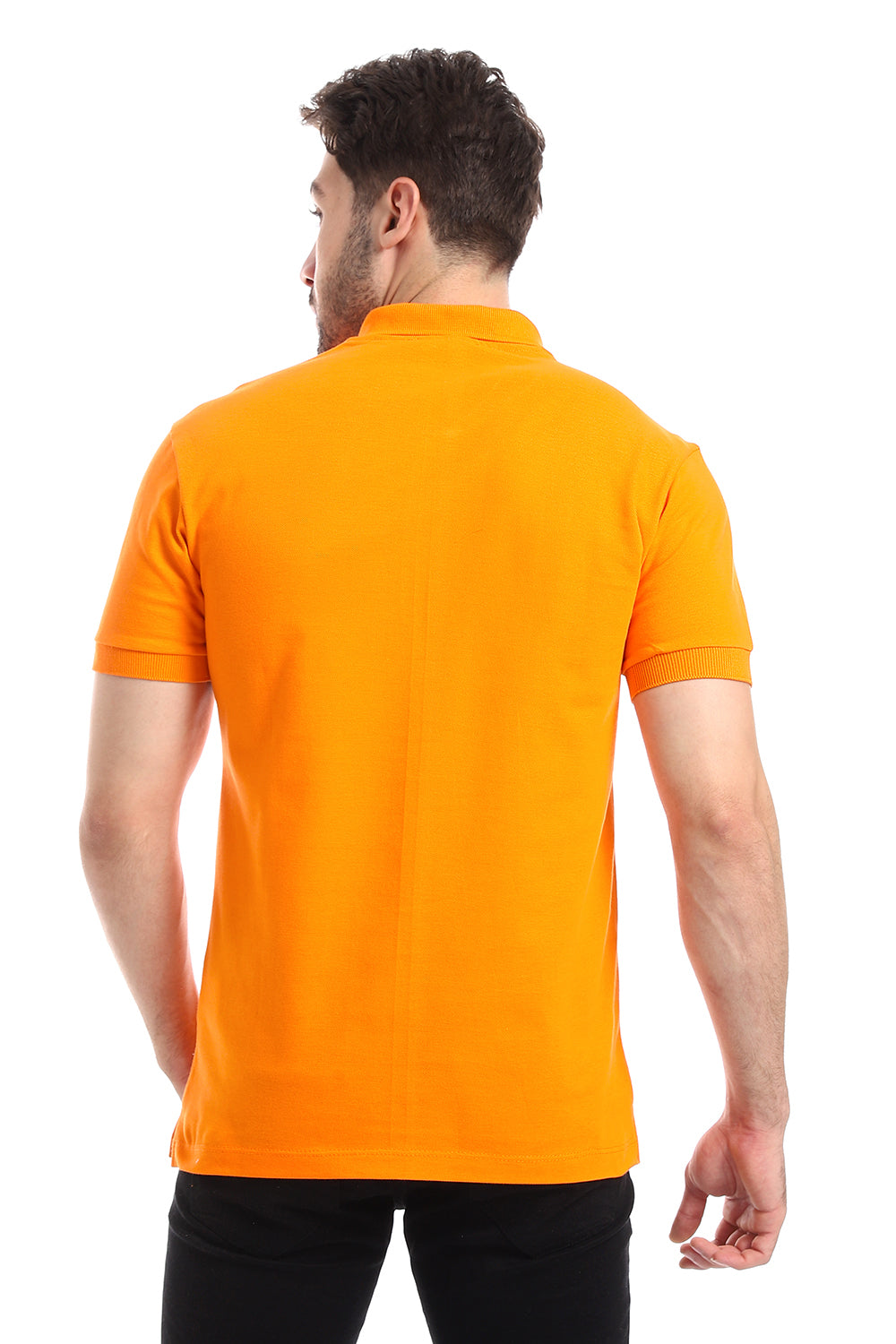 Pique Pattern Turn Down Collar Polo Shirt -Orange