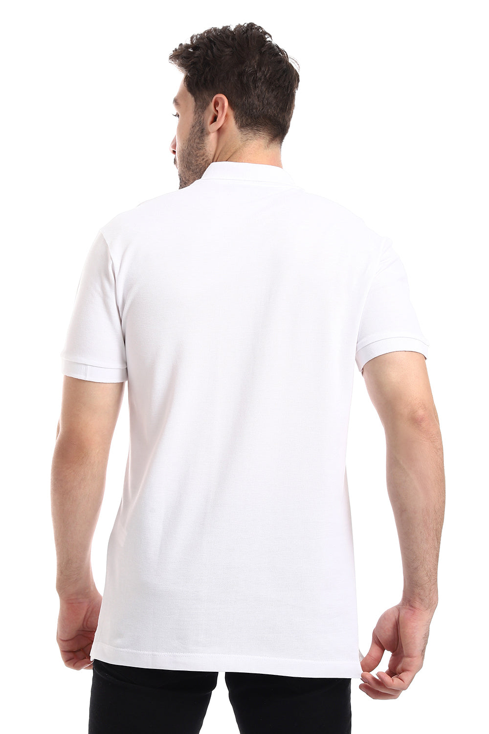 Pique Pattern Turn Down Collar Polo Shirt -white