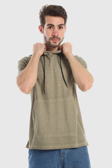 Stitched Chest Logo Pique Patterned Polo Shirt -Olive
