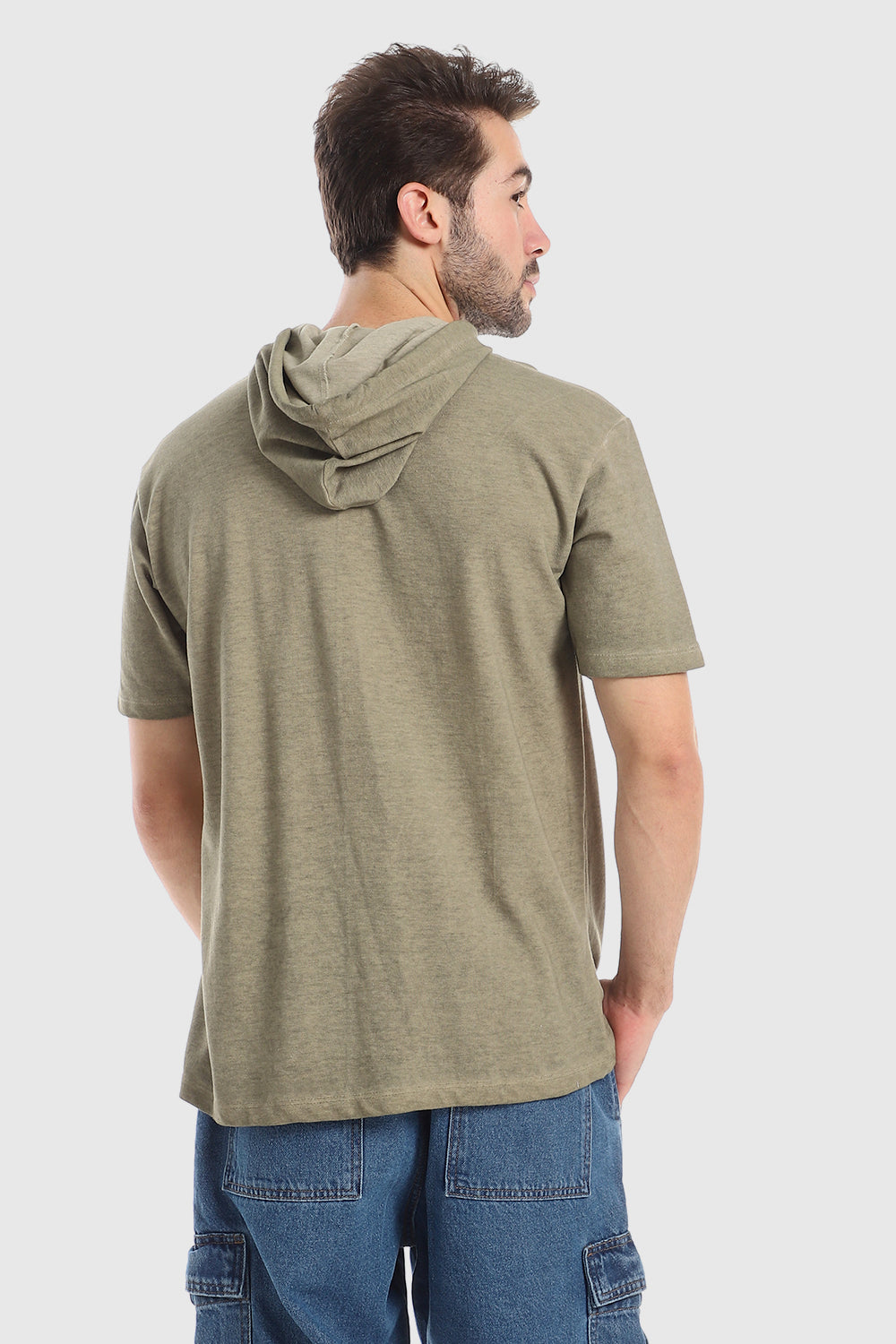 Stitched Chest Logo Pique Patterned Polo Shirt -Olive