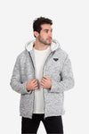 Padded Long Sleeves Zipper Hooded Jacket Grey