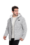 Padded Long Sleeves Zipper Hooded Jacket Grey