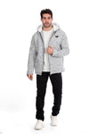 Padded Long Sleeves Zipper Hooded Jacket Grey