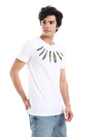 Textured Feathers Printed Tee - Black, White & Mustard