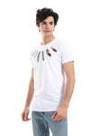 Textured Feathers Printed Tee - Black, White & Mustard