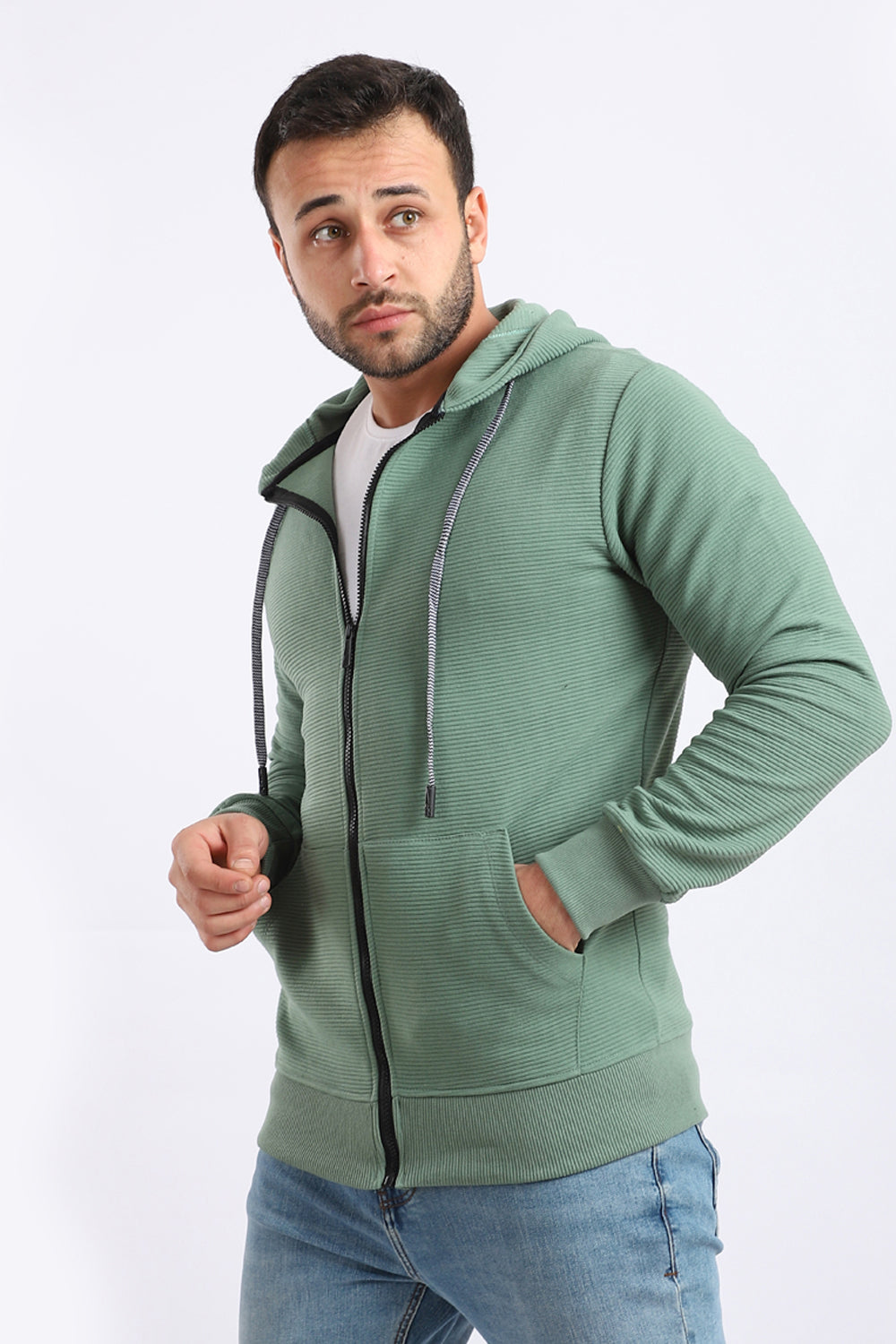 Ribbed Comfy Zip Through Hoodie