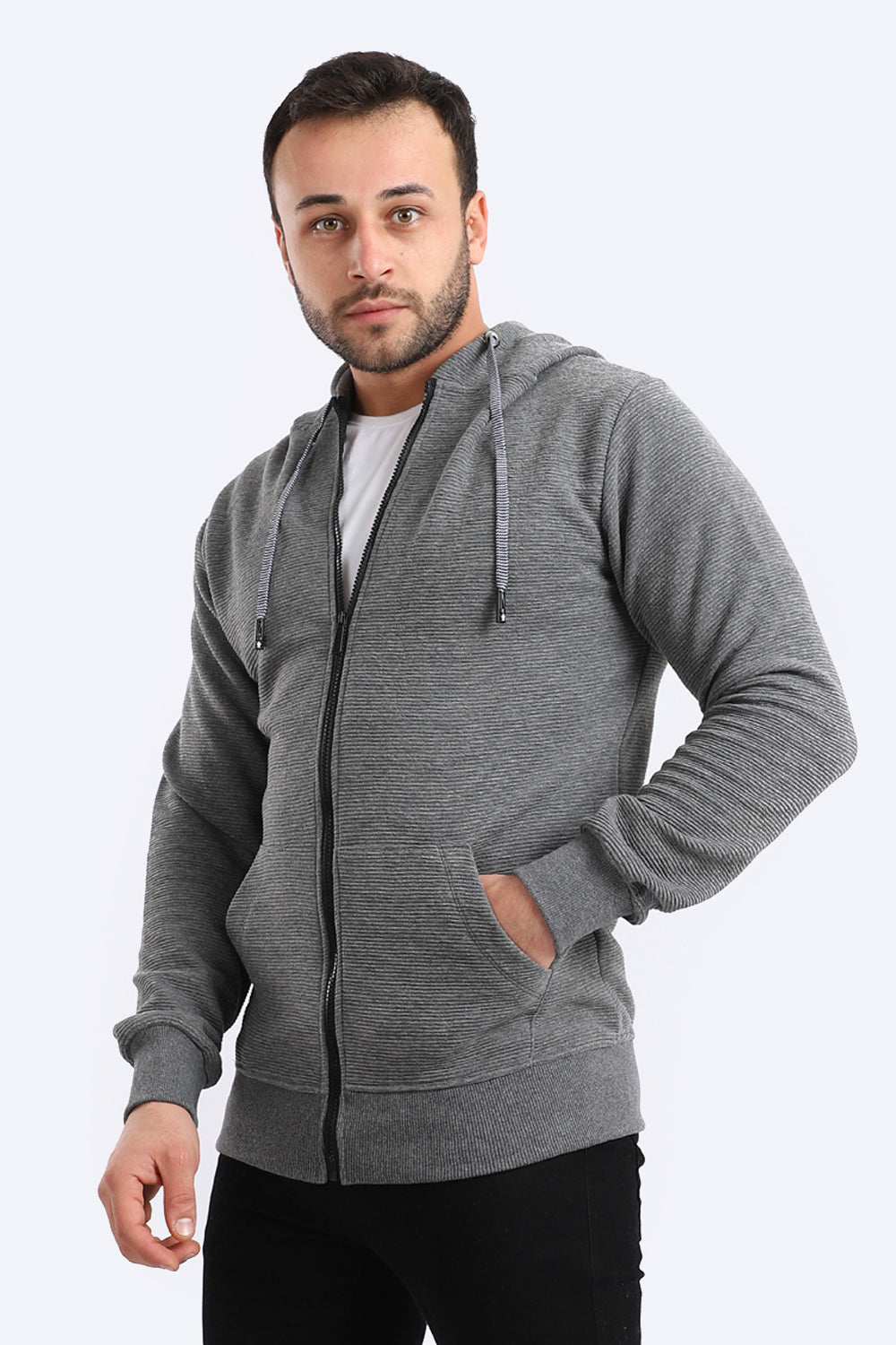 Ribbed Comfy Zip Through Hoodie