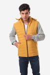 Waterproof Adjustable Hooded Buffer Jacket With Cotton Sleeves - Mustard