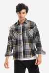 Casual Plaid Button Down Shirt With Two Chest Pockets - Dark Grey, Black & Grey