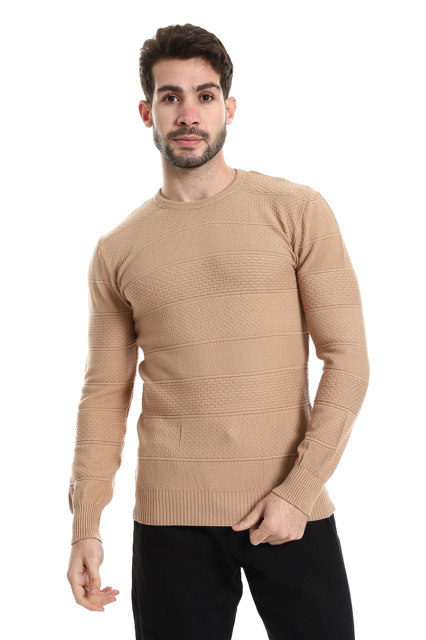 Self Patterned Round Neck Pullover