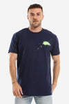 Side Printed Cotton Round Neck T-Shirt - Navy Blue