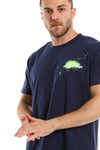 Side Printed Cotton Round Neck T-Shirt - Navy Blue