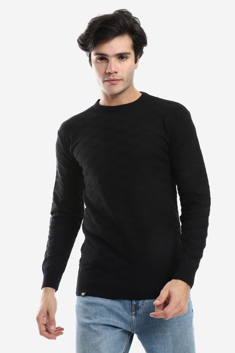 Knitted Pullover With Ribbed Hem - *-Black