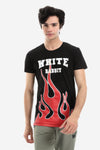 Fire Printed Pattern Short Sleeves T-Shirt - Black, White & Red